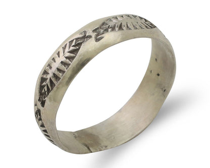 Navajo Hand Stamped Band 925 Silver 5.0 mm Signed Larry Chavez Size 6.0 C.80's
