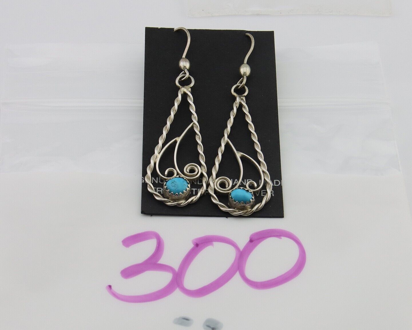 Navajo Dangle Earrings 925 Silver Natural Turquoise Artist Signed JB C.80's