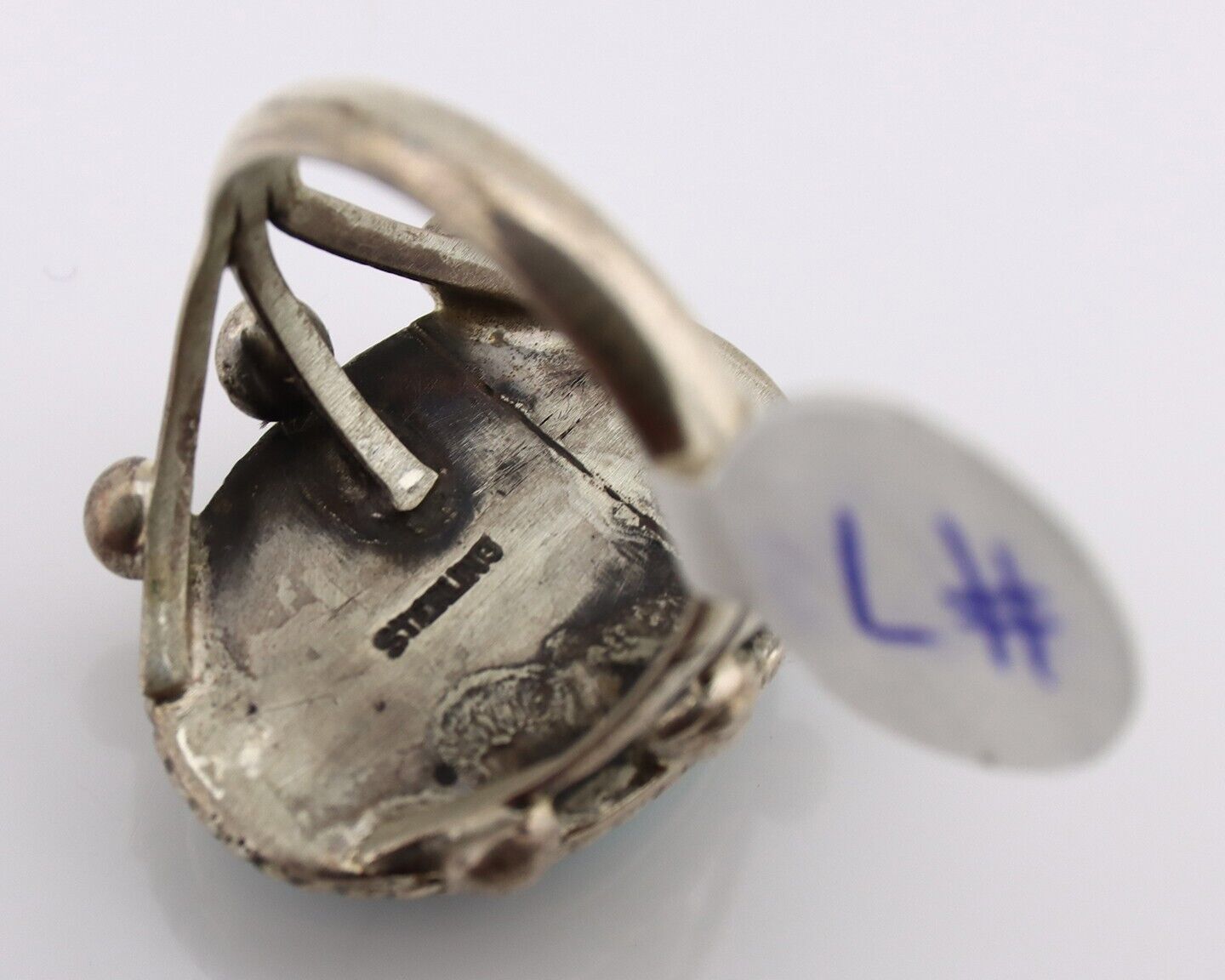 Navajo Ring 925 Silver Blue Turquoise & Pyrite Native American Artist C.80's