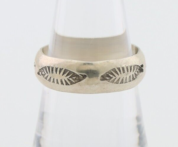 Navajo Hand Stamped Band 925 Silver 6.0 mm Signed Larry Chavez Size 7.75 C.80's