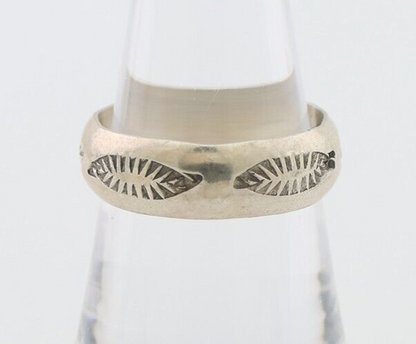Navajo Hand Stamped Band 925 Silver 6.0 mm Signed Larry Chavez Size 7.75 C.80's