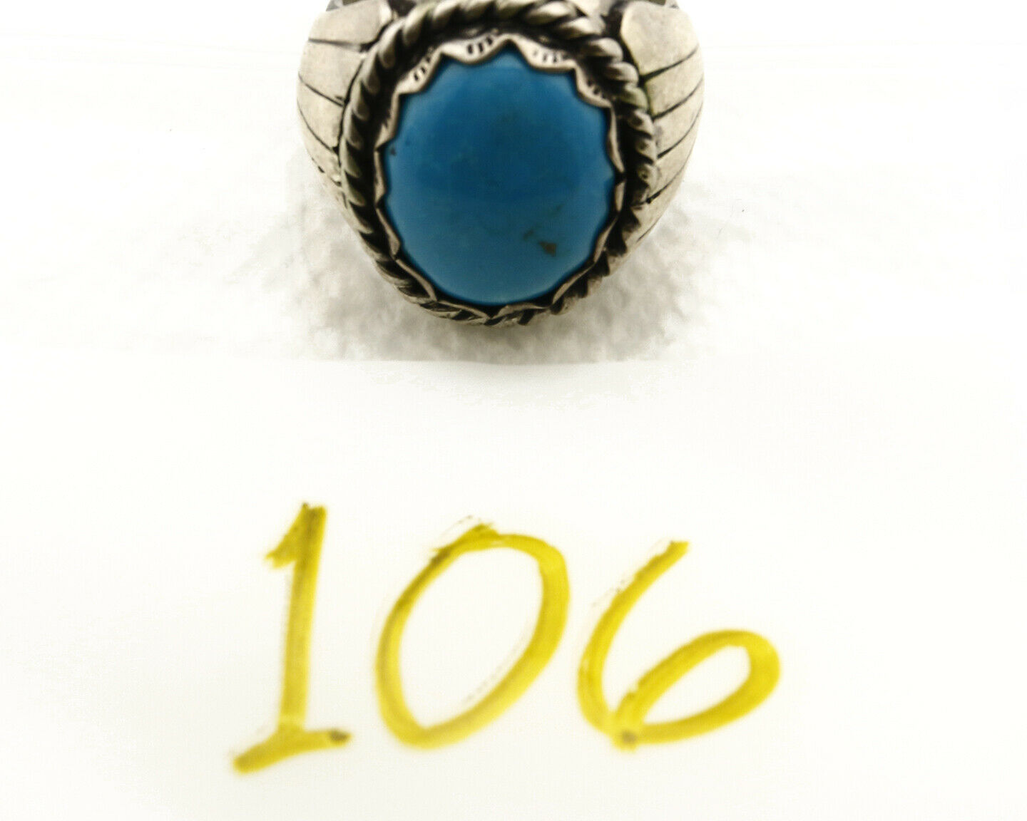 Navajo Ring .925 SOLID Silver Kingman Turquoise Signed Artist TeePee C.80's