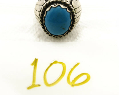 Navajo Ring .925 SOLID Silver Kingman Turquoise Signed Artist TeePee C.80's