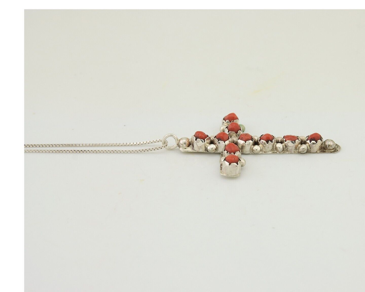 Navajo Cross Necklace 925 Silver Snake Eye Coral Native American Artist C80s