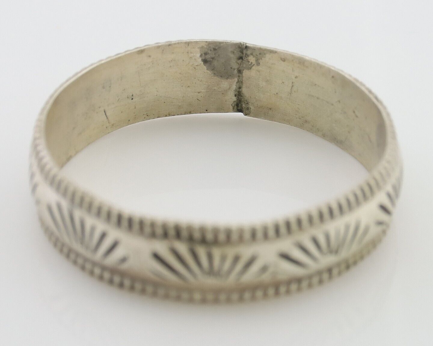 Navajo Hand Stamped Band 925 Silver 6.0 mm Signed Larry Chavez Size 12.75 C.80's