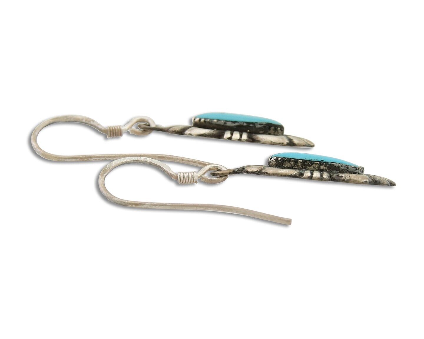 Navajo Hand Stamped Earrings 925 Silver Natural Turquoise Native Artist C.80's