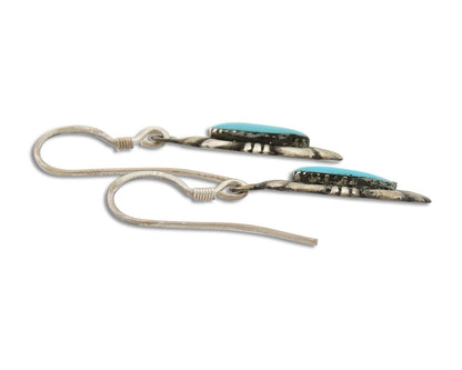 Navajo Hand Stamped Earrings 925 Silver Natural Turquoise Native Artist C.80's
