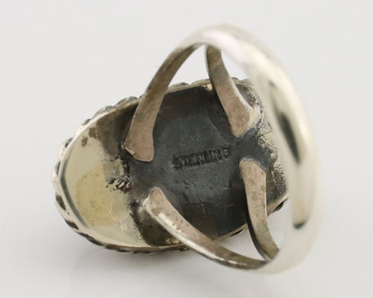 Navajo Ring 925 Silver Natural Green Turquoise Native American Artist C.80's