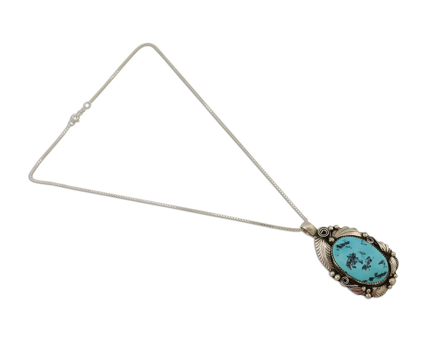 Navajo Pendant 925 Silver Natural Blue Turquoise Signed Justin Morris C.90's