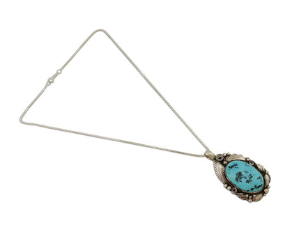 Navajo Pendant 925 Silver Natural Blue Turquoise Signed Justin Morris C.90's