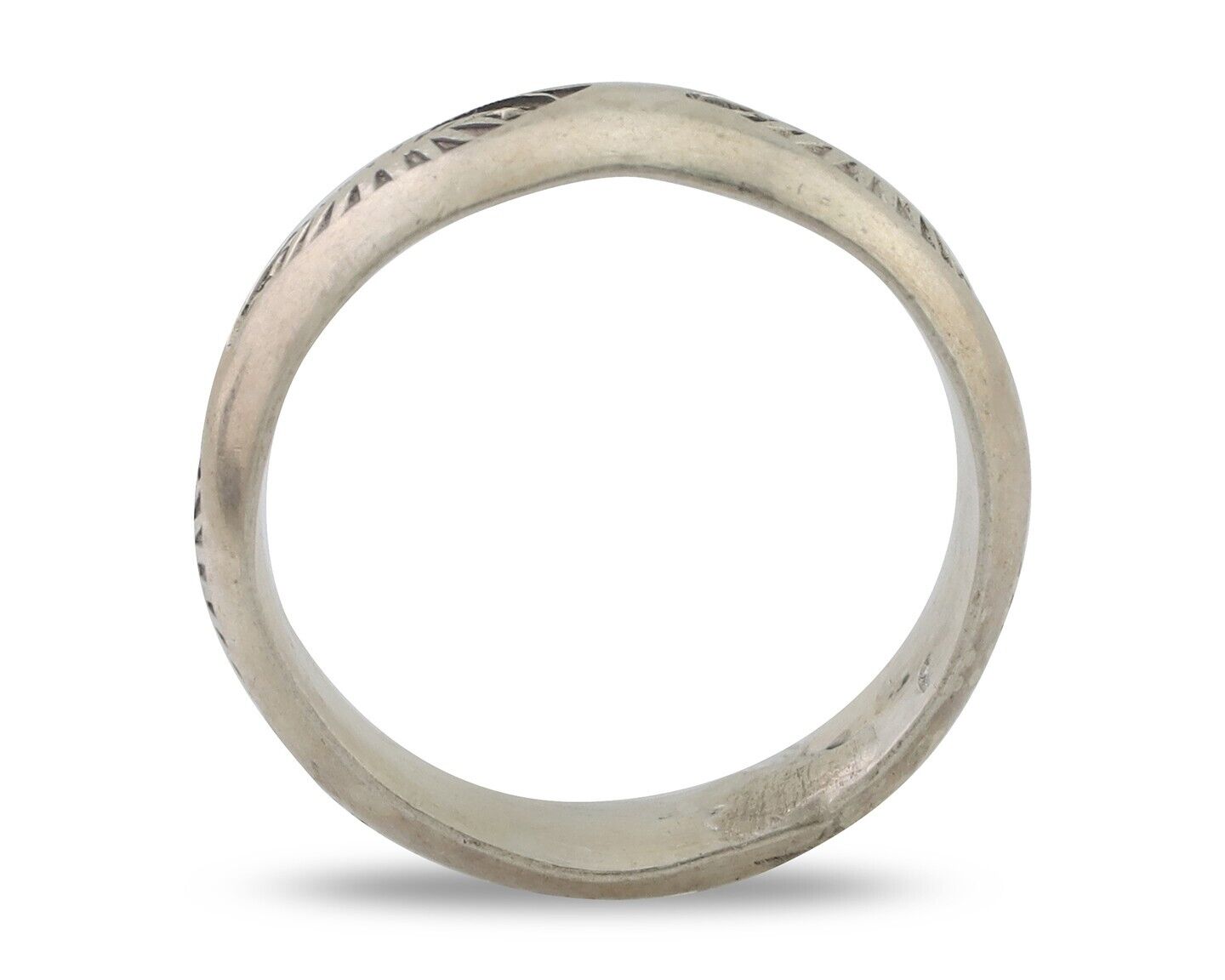 Navajo Hand Stamped Band 925 Silver 6.0 mm Signed Larry Chavez Size 7.75 C.80's