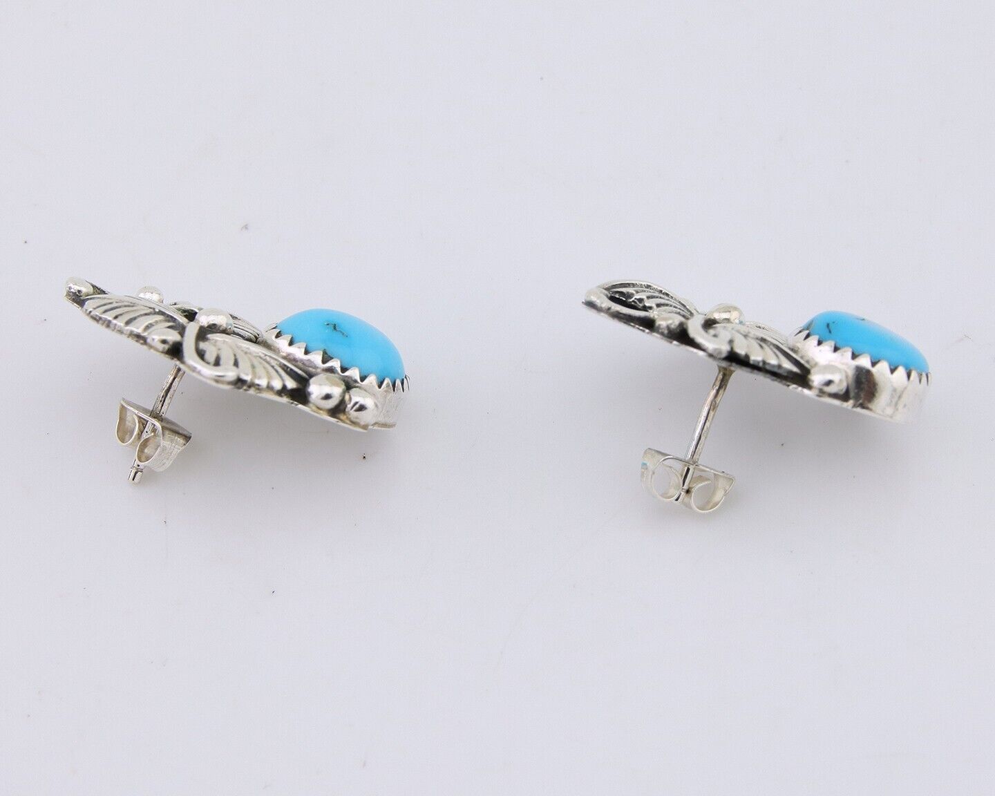 Navajo Earrings 925 Silver Natural Turquoise Artist Signed Roie Jaque C.80's
