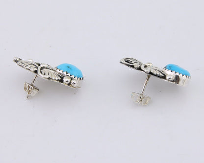 Navajo Earrings 925 Silver Natural Turquoise Artist Signed Roie Jaque C.80's