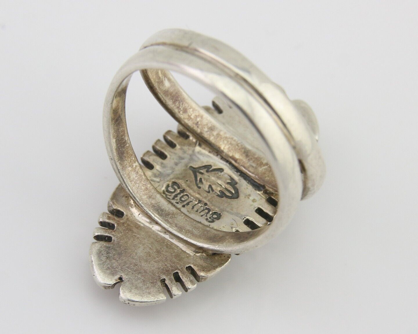 Navajo Ring 925 Silver Natural Gemstone Artist Signed Feather C.80's Size 5.75
