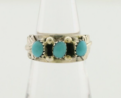 Navajo Ring 925 Silver Sleeping Beauty Turquoise Artist Signed WR C.80's