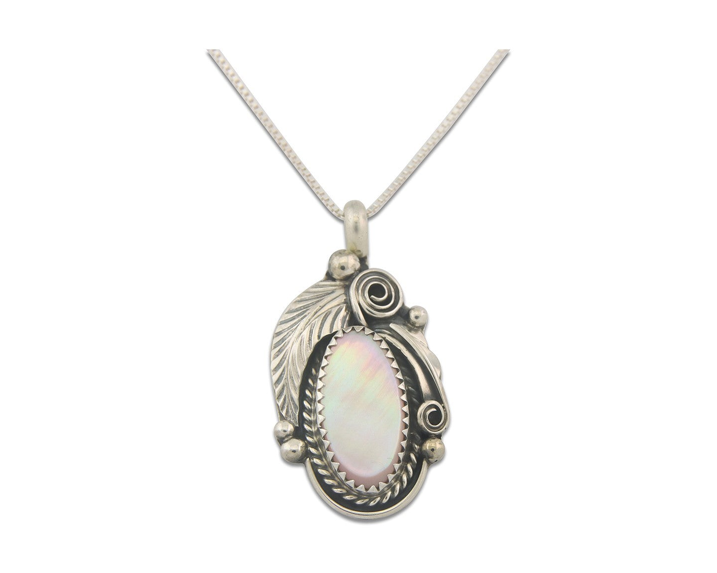 Navajo Sterling Silver Necklace Pink Muscle Authentic Vintage Sign Justin Morris