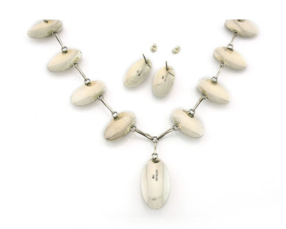Navajo Necklace Earring Set Sterling Silver Pearl Vintage Artist Signed RW