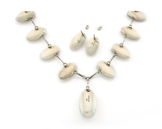 Navajo Necklace Earring Set Sterling Silver Pearl Vintage Artist Signed RW