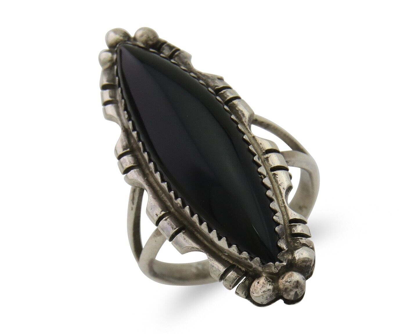 Navajo Handmade Ring 925 Silver Black Onyx Native American Artist C.80's