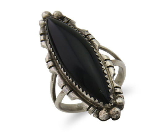 Navajo Handmade Ring 925 Silver Black Onyx Native American Artist C.80's
