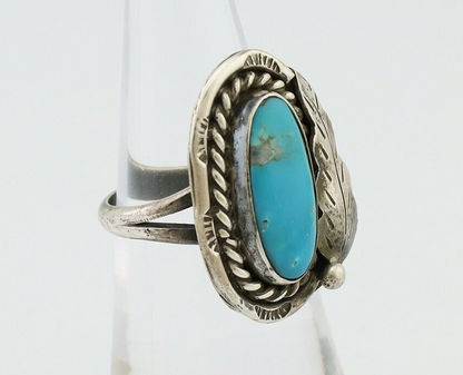 Navajo Handmade Ring 925 Silver Natural Turquoise Signed Jason Livingston C.80's