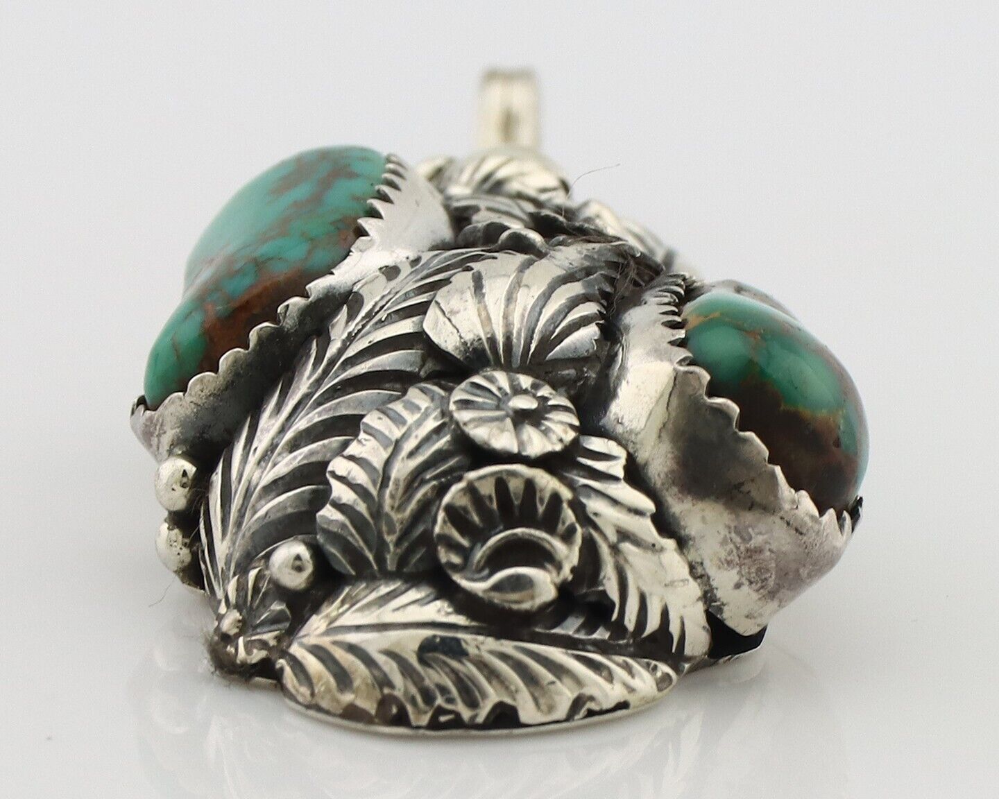 Navajo Pendant 925 Silver Natural Mined High Grade Turquoise Signed Tom Willeto