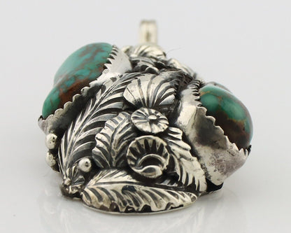 Navajo Pendant 925 Silver Natural Mined High Grade Turquoise Signed Tom Willeto
