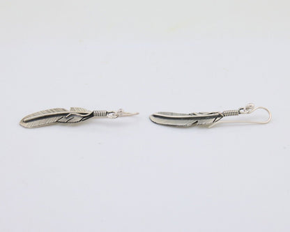 Navajo Eagle Feather Dangle Earrings 925 Silver Native American Artist C.80's
