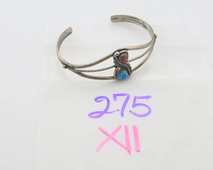 Navajo Cuff Bracelet Sterling Silver Natural Gemstone Vintage Native Signed VJ