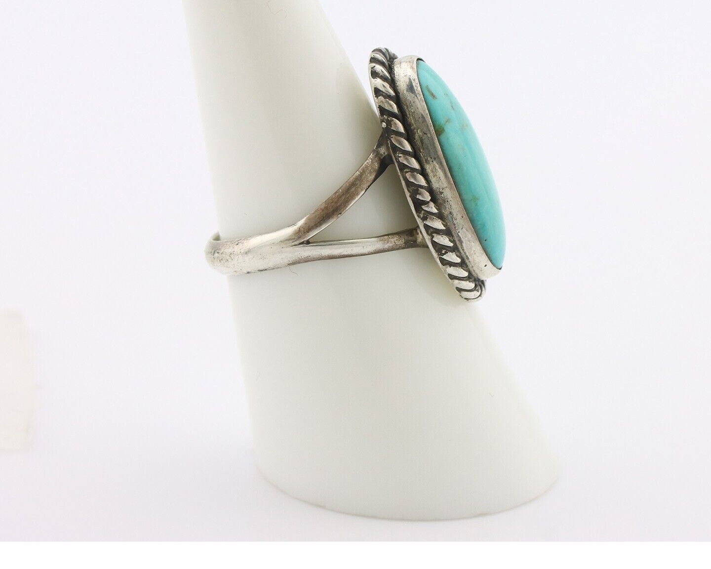 Navajo Ring 925 Silver Natural Kingman Turquoise Signed M Montoya C.80's