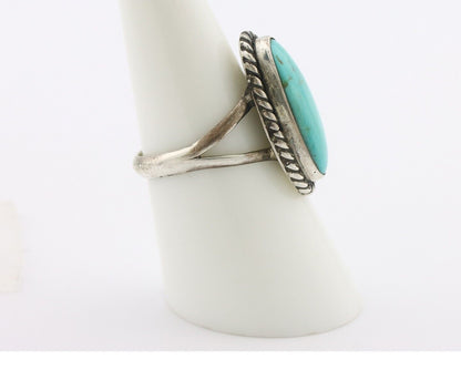 Navajo Ring 925 Silver Natural Kingman Turquoise Signed M Montoya C.80's