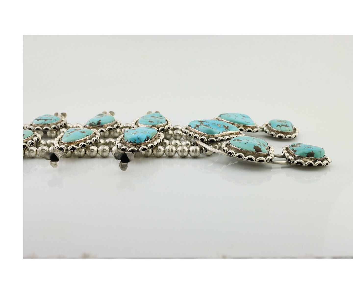 HUGE Navajo Squash Necklace 925 Silver Bisbee Turquoise Signed BY-OG C.80's