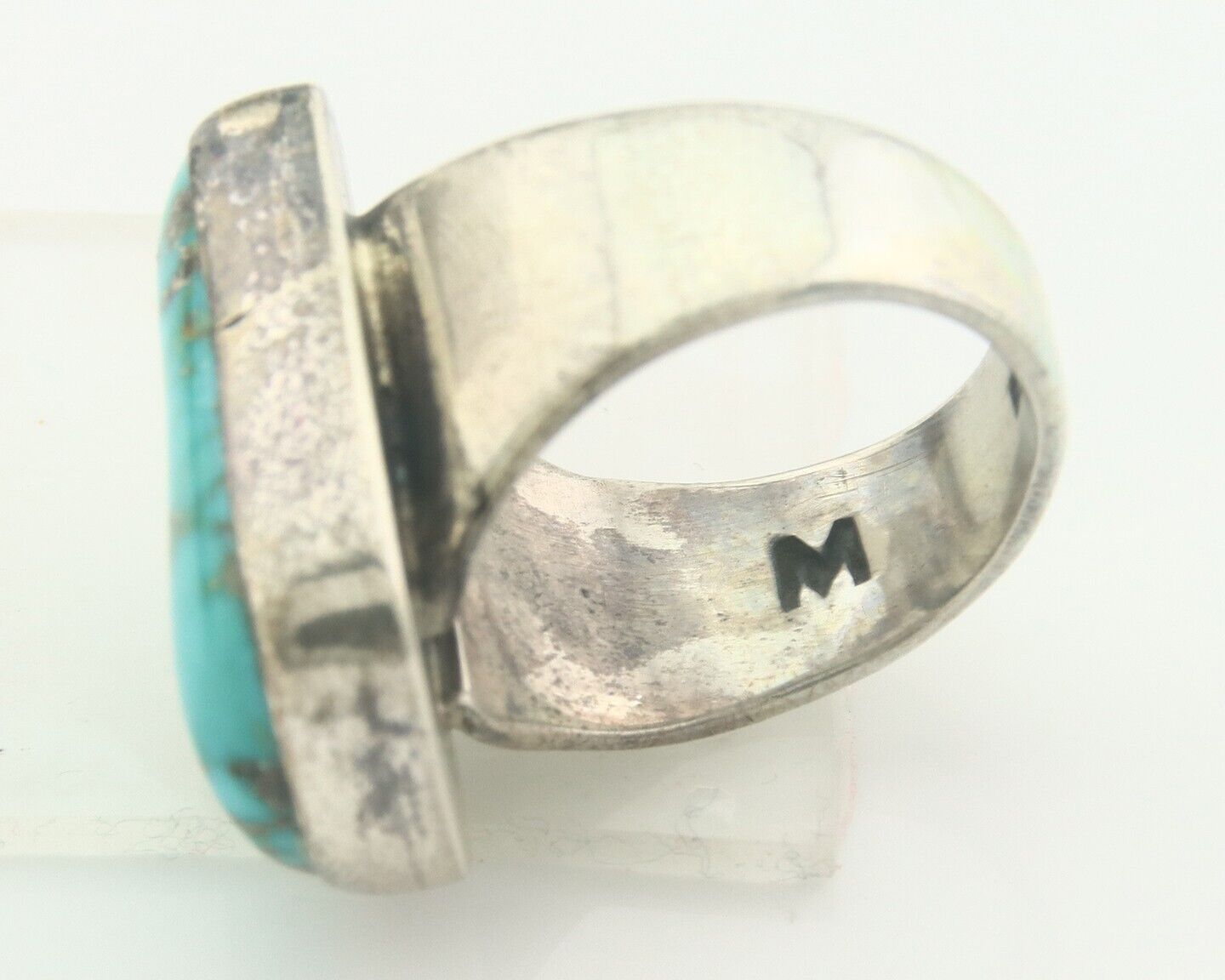 Navajo Ring 925 Sterling Turquoise Handmade Signed M Montoya C.80's Size 8.5