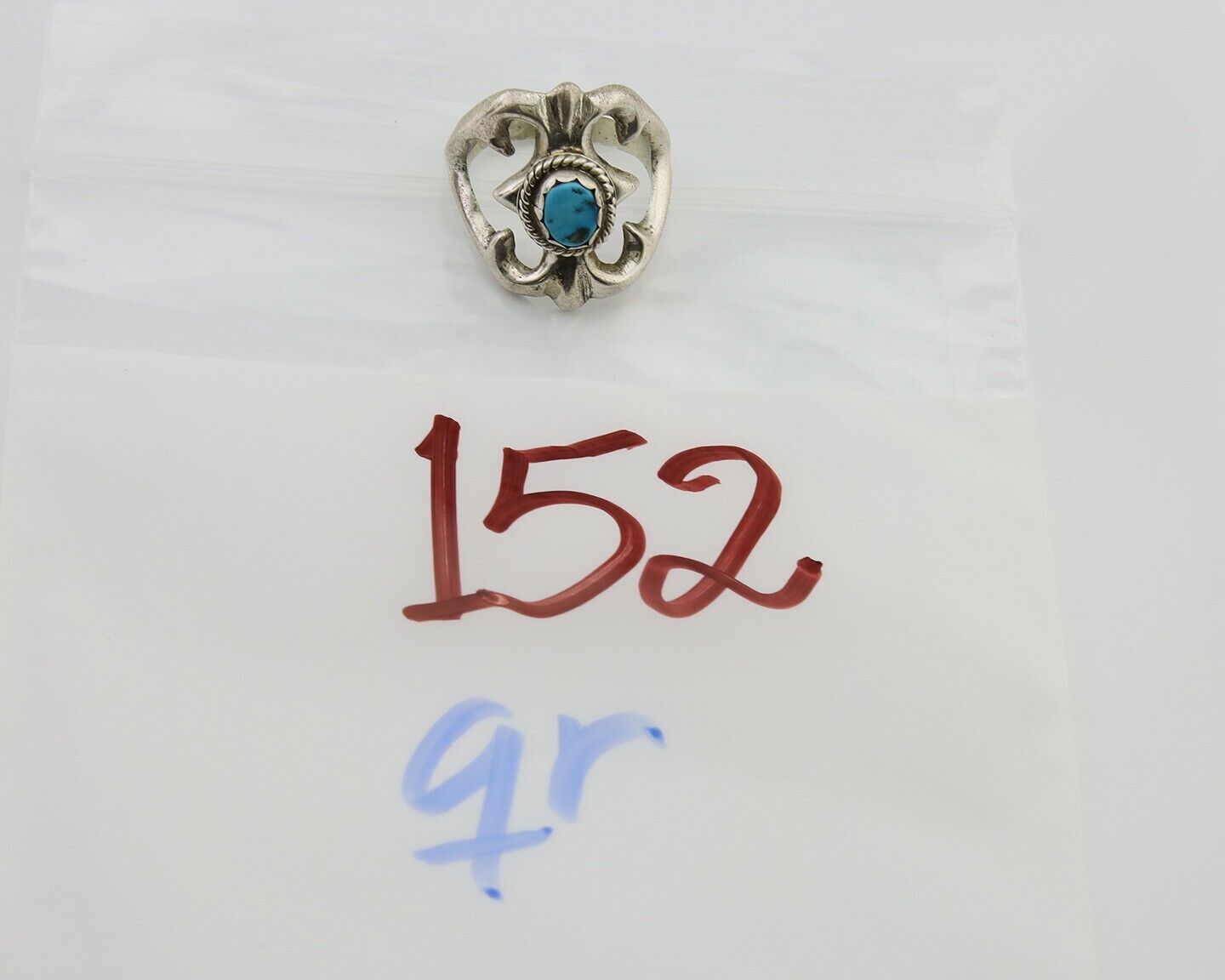 Navajo Sand Cast Ring 925 Silver Sleeping Beauty Turquoise Artist C.80's