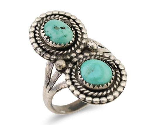 Navajo Handmade Ring 925 Silver Natural Turquoise Native American Artist C.80's