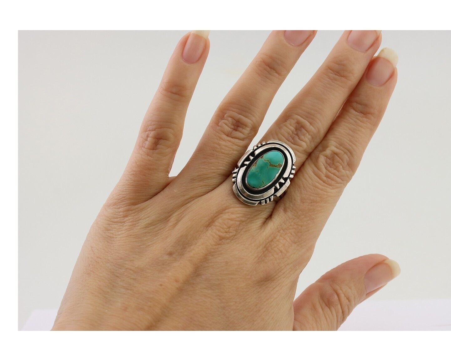 Navajo Ring 925 Silver Turquoise Signed William Denetdale Artist Sz 7.0 C.80's