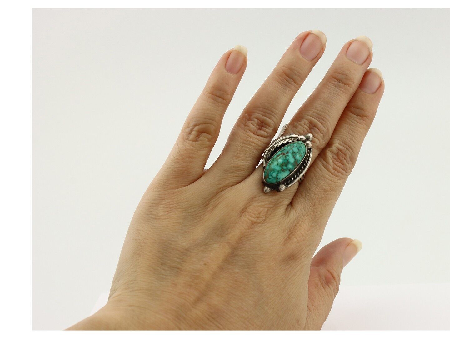Navajo Ring 925 Silver Spiderweb Turquoise Native Artist Signed C.80's