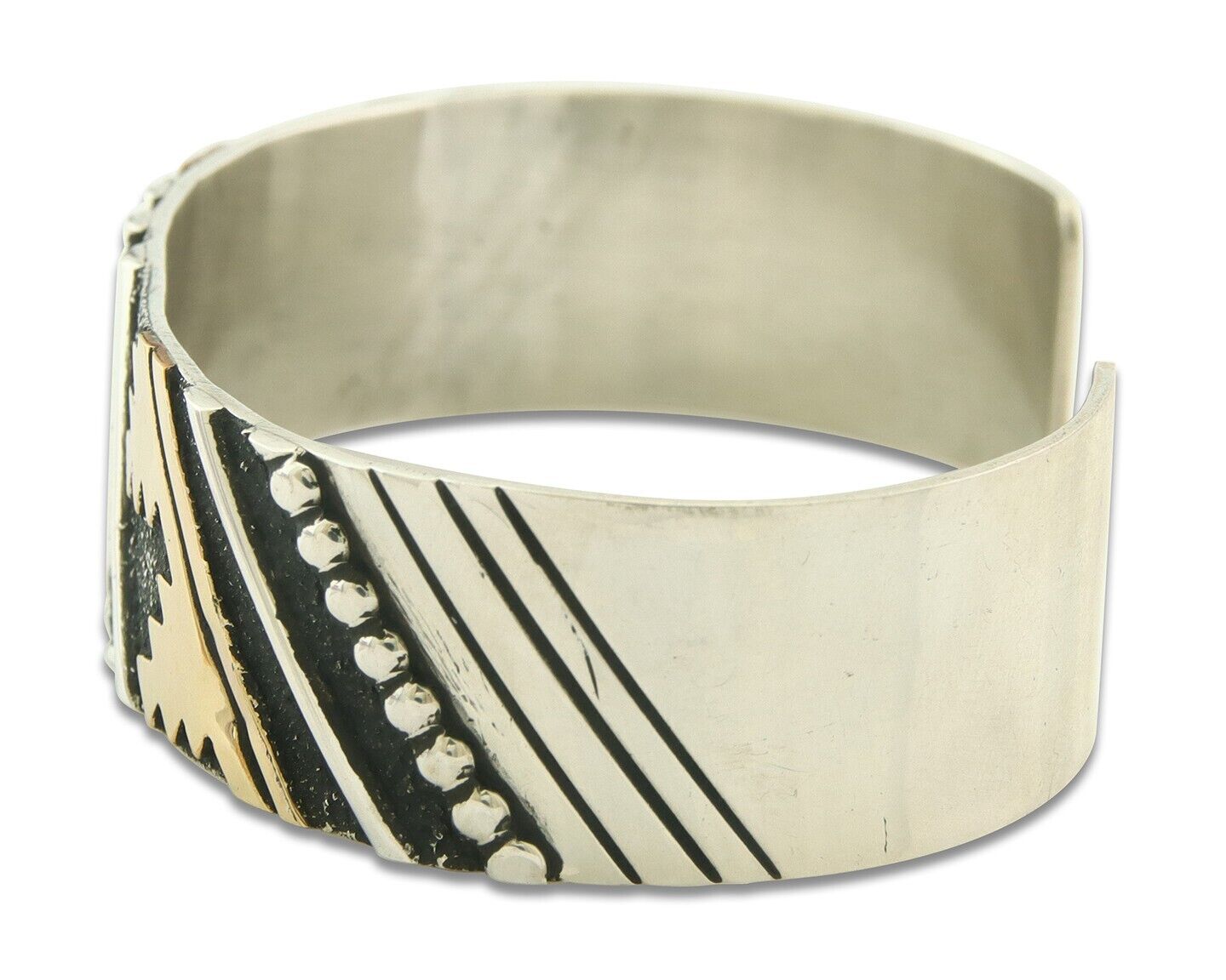 Navajo Bracelet Gold & 925 Silver Handmade 16mm Wide Artist Signed Thomas Singer