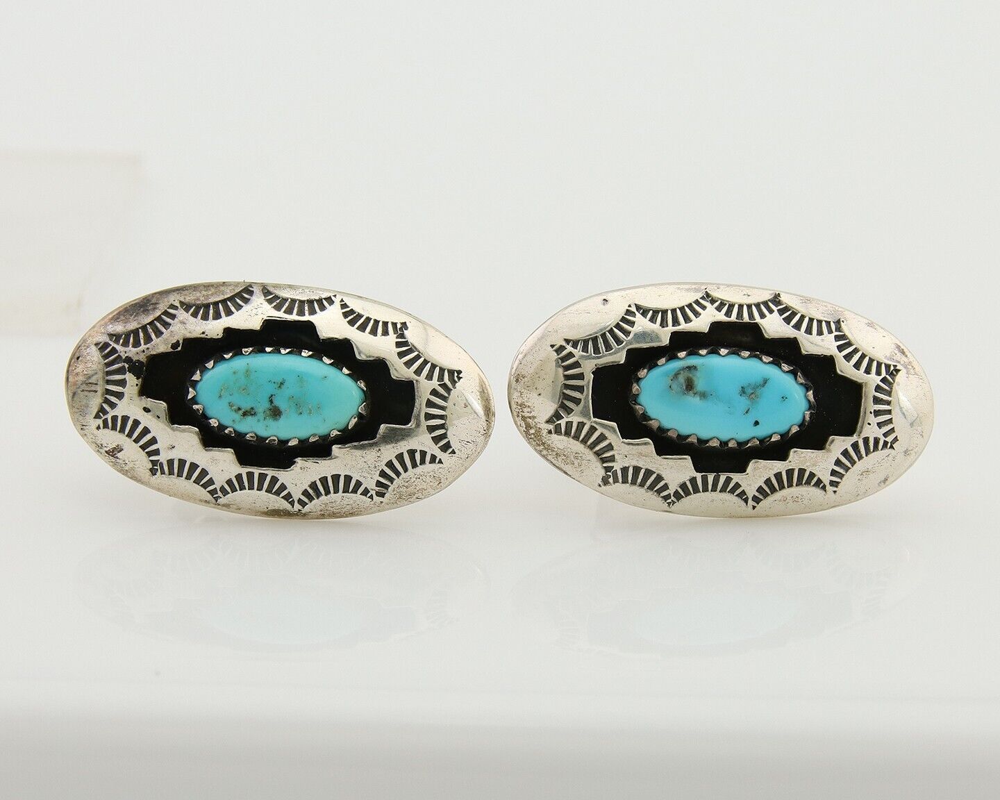 Navajo Dangle Earrings 925 Silver Natural Blue Turquoise Artist Signed P C.80's