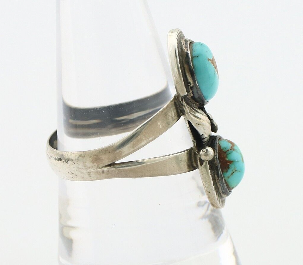 Navajo Ring 925 Silver Natural AAA Blue Turquoise Artist Signed Tom Willeto C80s
