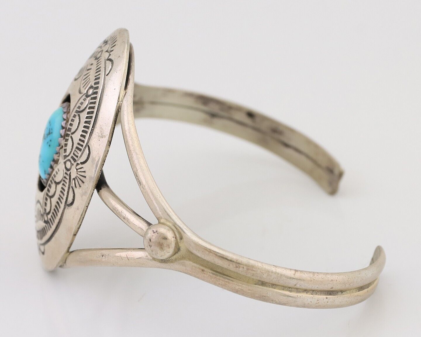 Navajo Bracelet 925 Silver Sleeping Beauty Turquoise Signed IHMJ C.80's