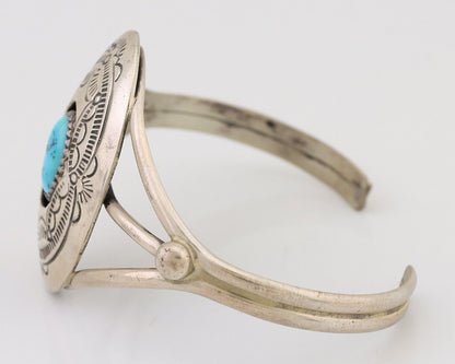 Navajo Bracelet 925 Silver Sleeping Beauty Turquoise Signed IHMJ C.80's