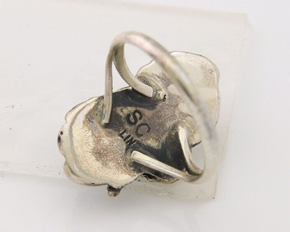 Navajo Ring 925 Silver Turquoise & Coral Artist Signed SC C.80's