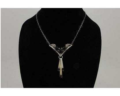 Navajo Necklace 925 Silver Black Onyx Signed Nila Johnson C.80's