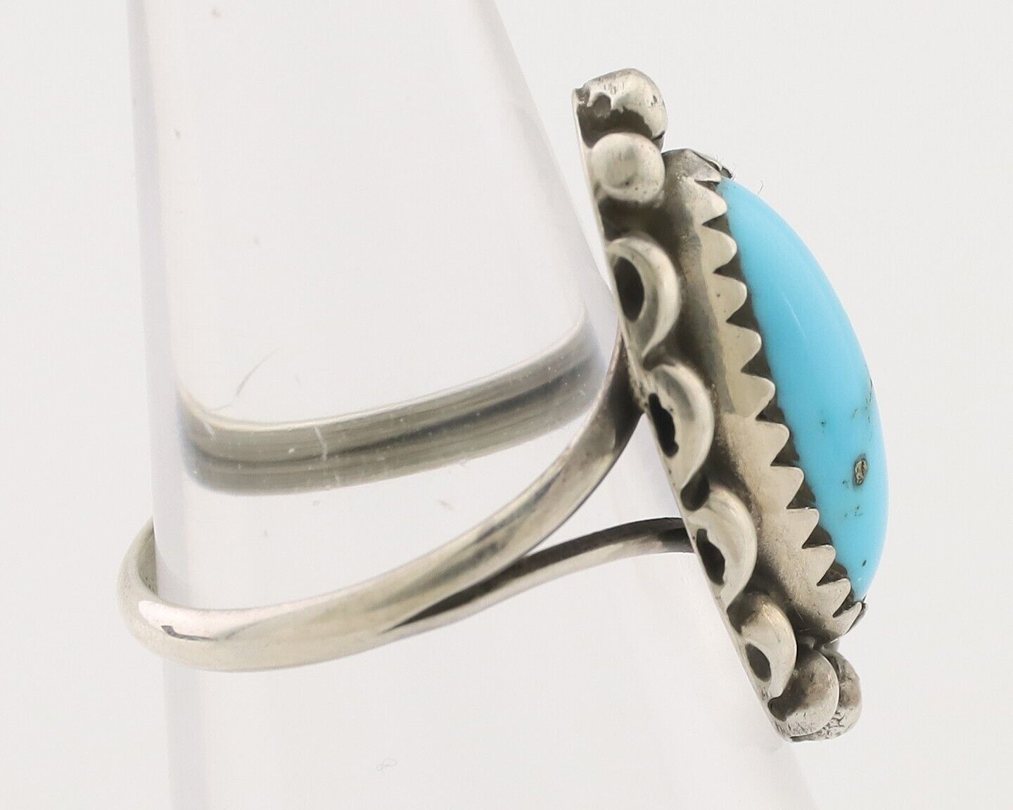 Navajo Ring 925 Silver Sleeping Beauty Turquoise Artist Signed SC C.80's