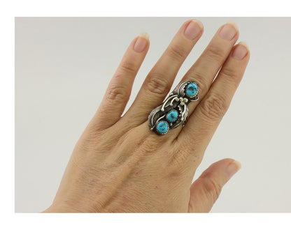 Navajo Ring 925 Silver Sleeping Beauty Turquoise Native American Artist C.80's
