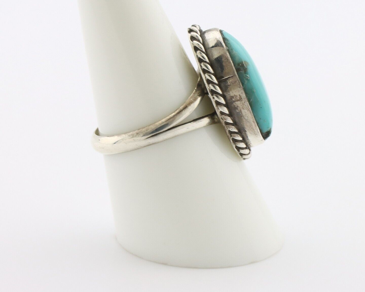 Navajo Ring 925 Silver Natural Kingman Turquoise Signed M Montoya C.80's