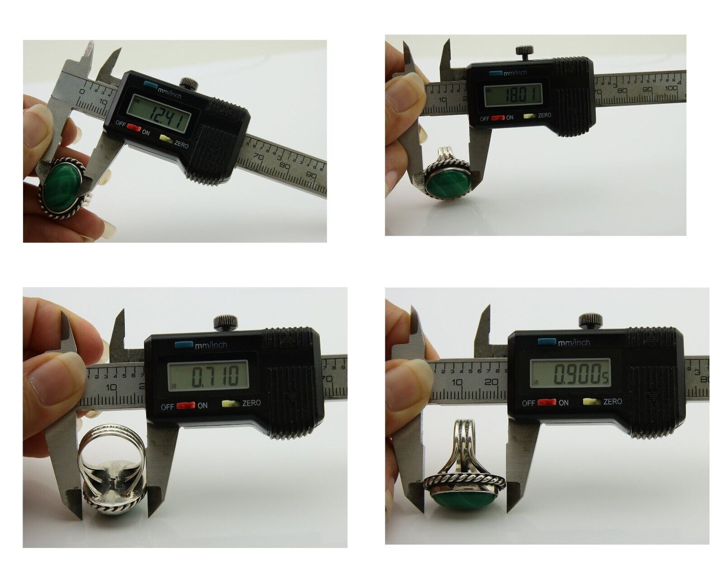 Navajo Handmade Ring 925 Silver Natural Malachite Native American Artist C.80's