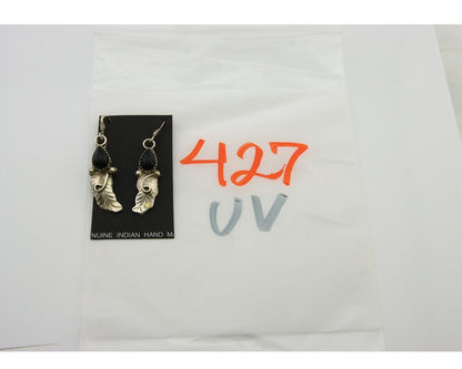 Navajo Earrings 925 Silver Handmade Natural Onyx Signed DB C.80's