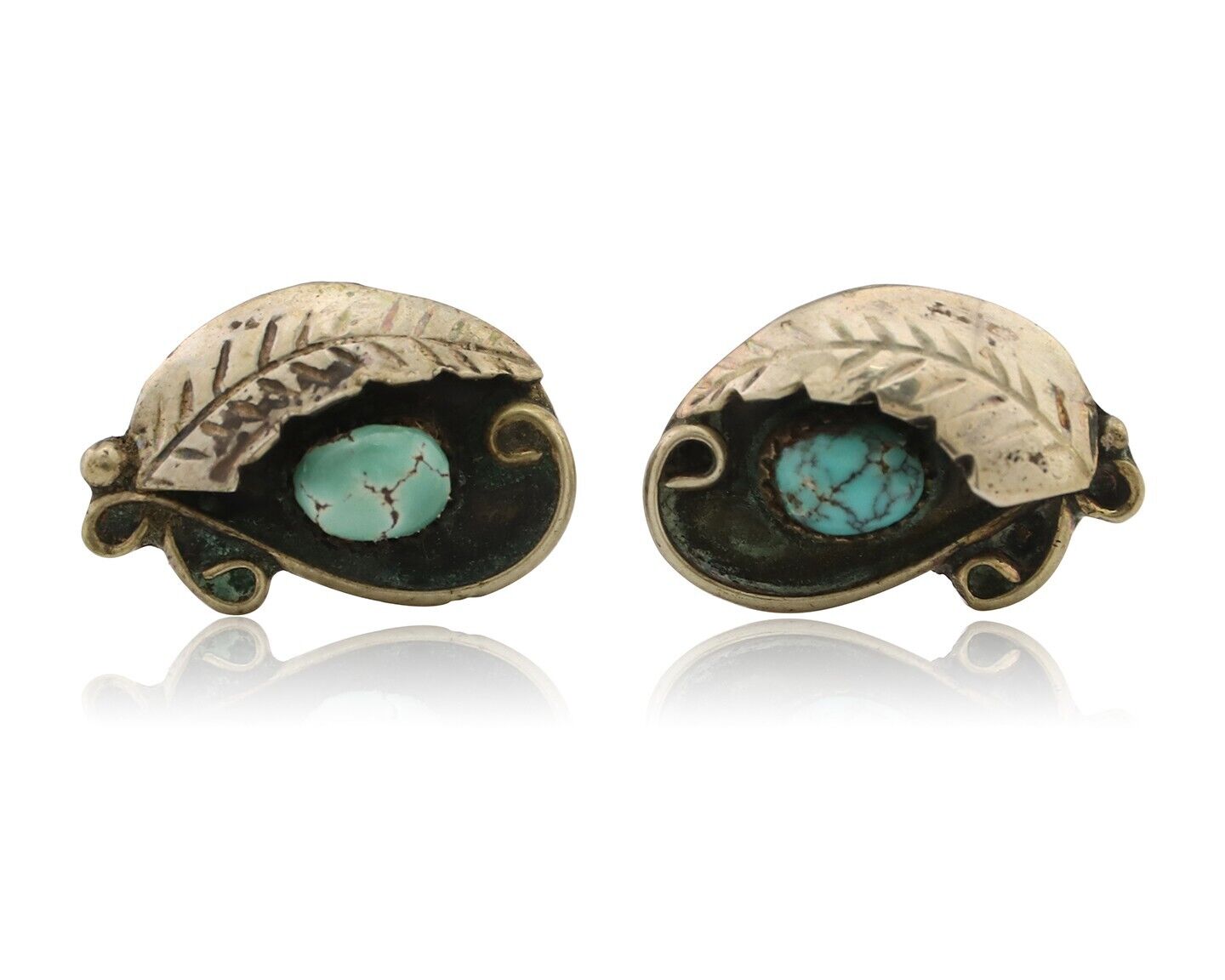 Navajo Earrings 925 Silver Natural Turquoise Native American Artist C.80's